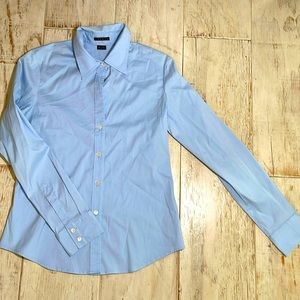 Theory Button Down Blouse Size M Soft Baby Blue High Quality Business Casual